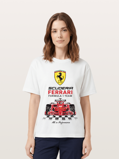 Ferrari F1 Team Racing Poster Cotton T-shirt