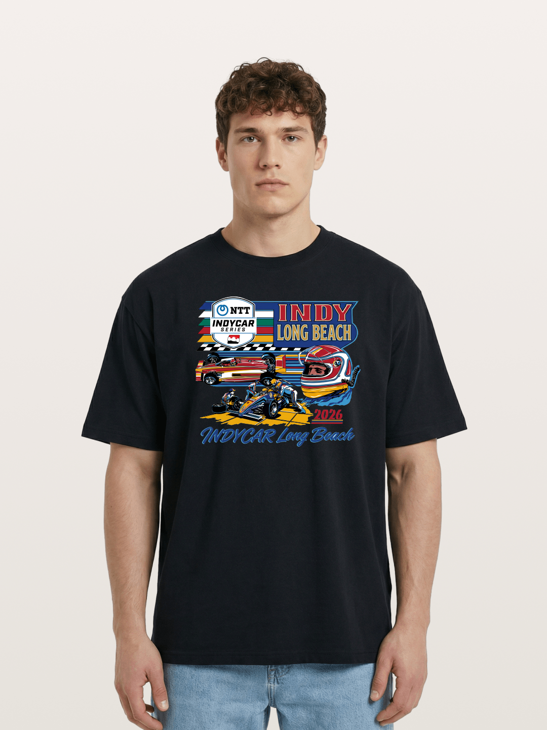 IndyCar Long Beach Vintage Art Cotton T-shirt