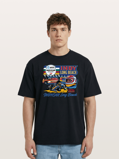 IndyCar Long Beach Vintage Art Cotton T-shirt