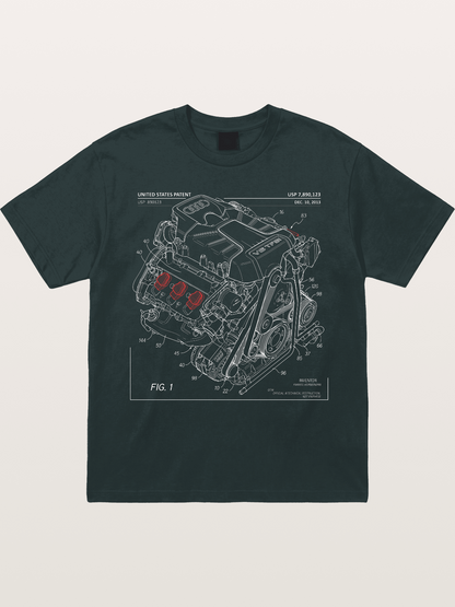 V6 TFSI Audi Powertrain Patent Drawing Gildan T-shirt