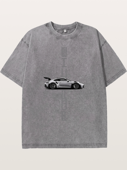 Porsche 911 Vertical Text Design Washed T-shirt