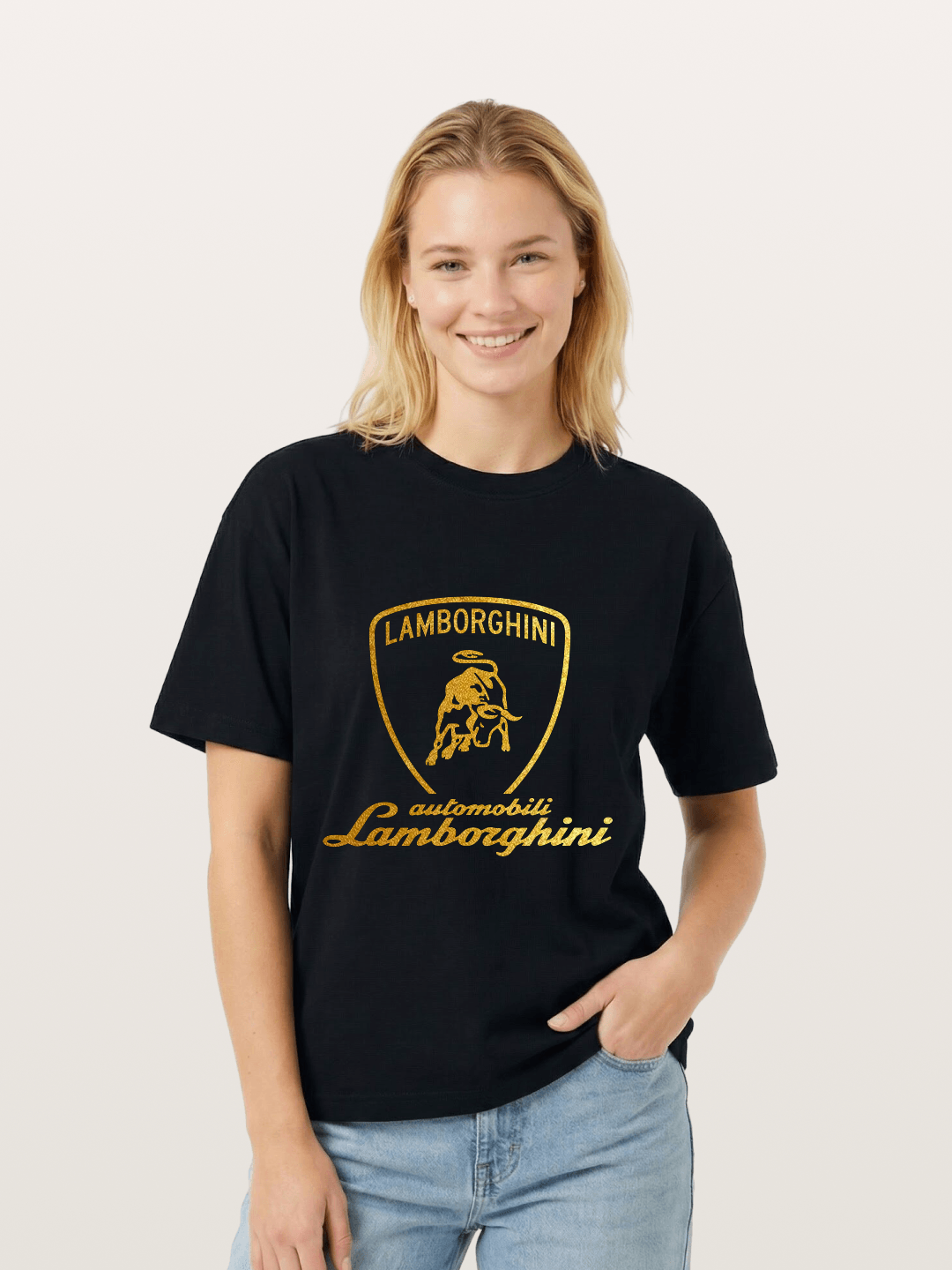 Lamborghini Gold Logo and Bull Shield Gildan T-shirt