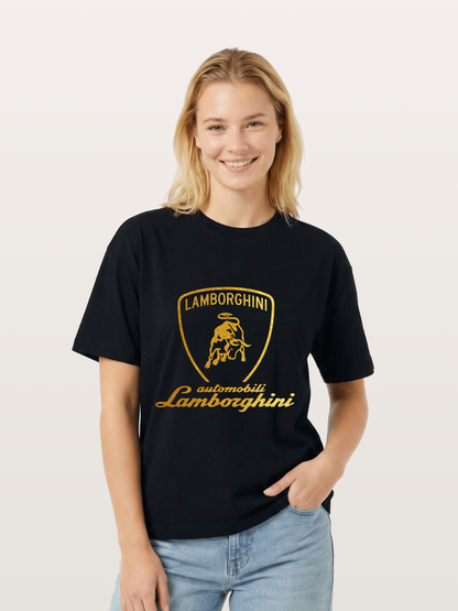 Lamborghini Gold Logo and Bull Shield Gildan T-shirt
