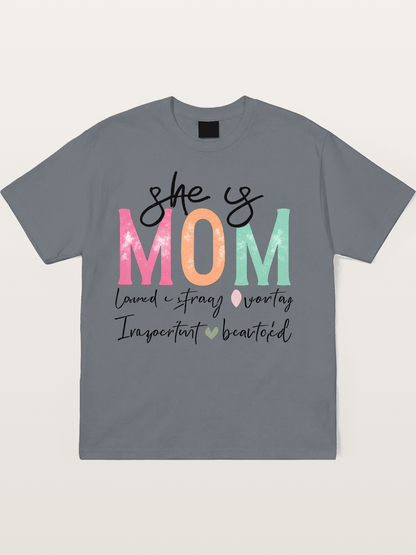 She is Mom Boho Pastel Print Cotton T-shirt