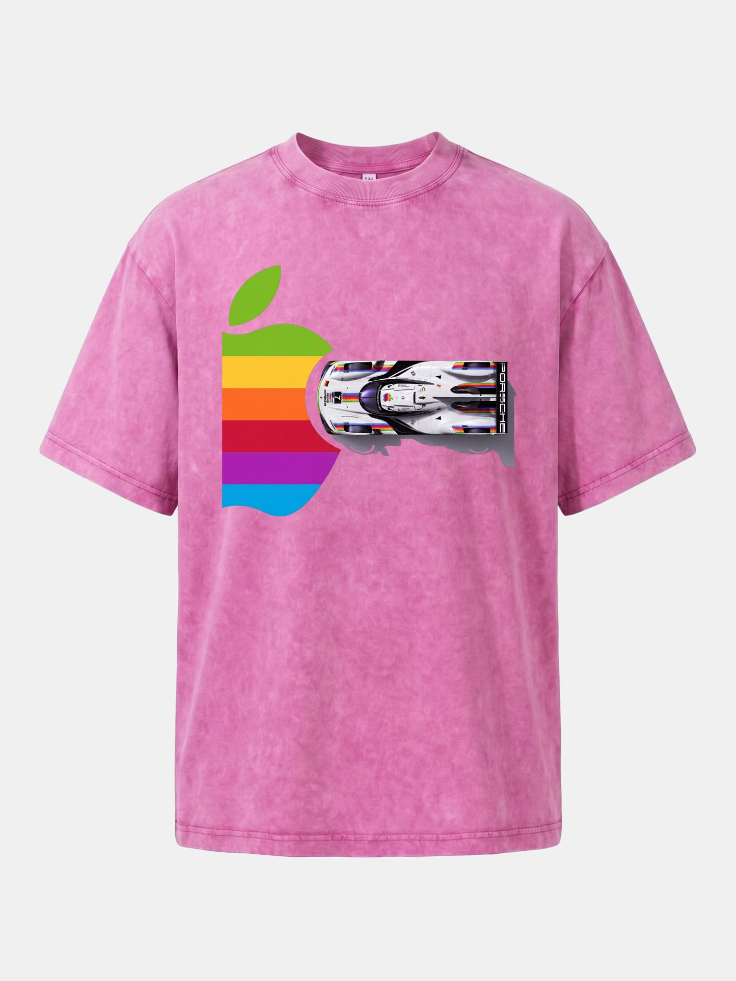 Rainbow Apple Shape Le Mans Race Car Washed T-shirt