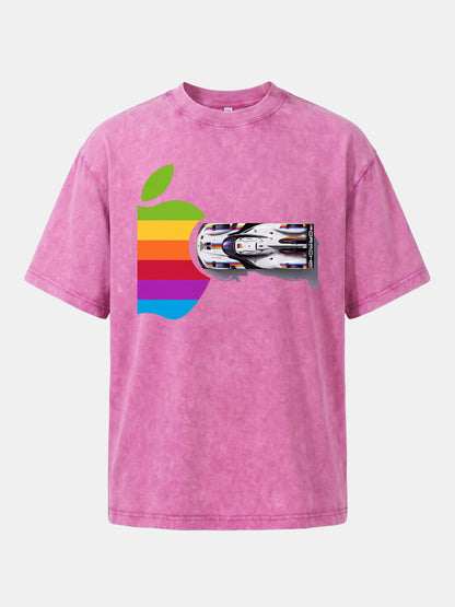 Rainbow Apple Shape Le Mans Race Car Washed T-shirt