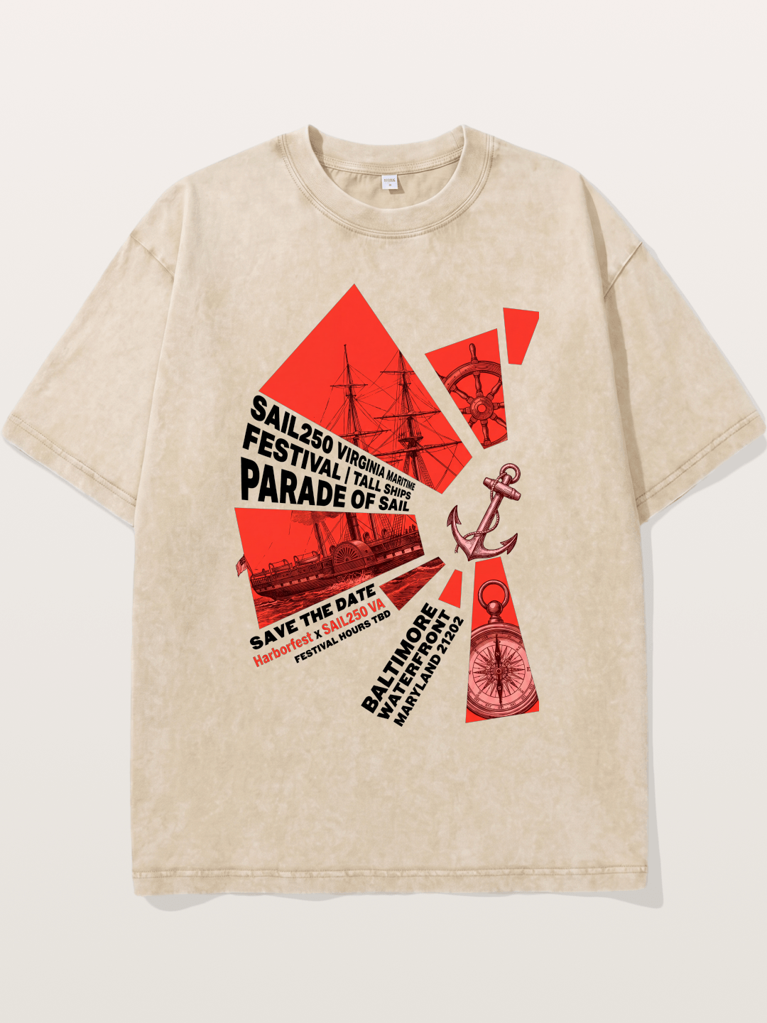 Pink Red Geometric Sail Poster Washed T-shirt