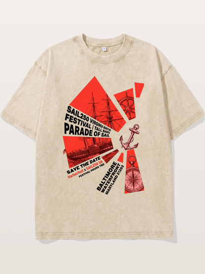 Pink Red Geometric Sail Poster Washed T-shirt