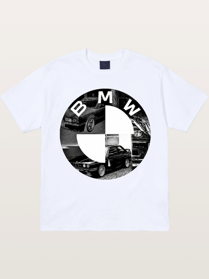 BMW Black White Photo Collage Logo Gildan T-shirt
