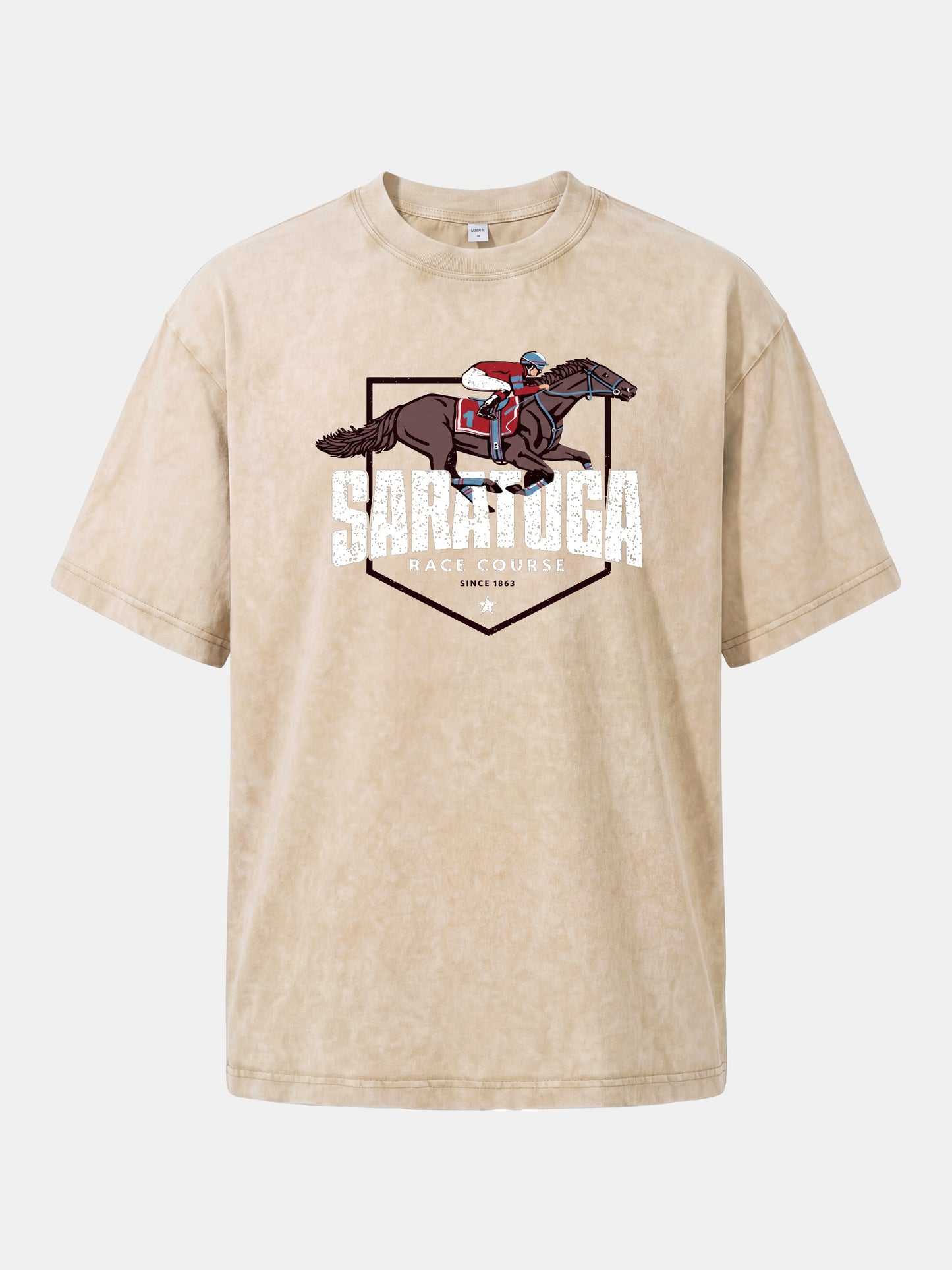 Saratoga Jockey And Horse Illustration Washed T-shirt