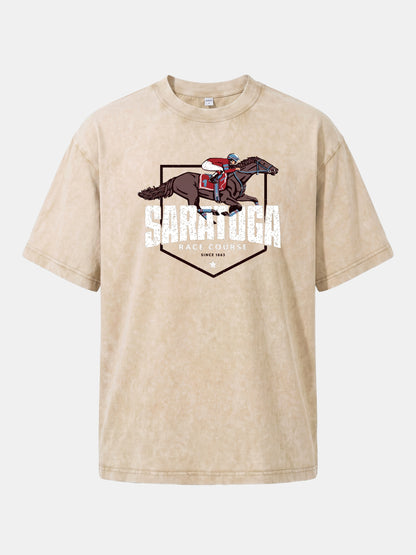 Saratoga Jockey And Horse Illustration Washed T-shirt