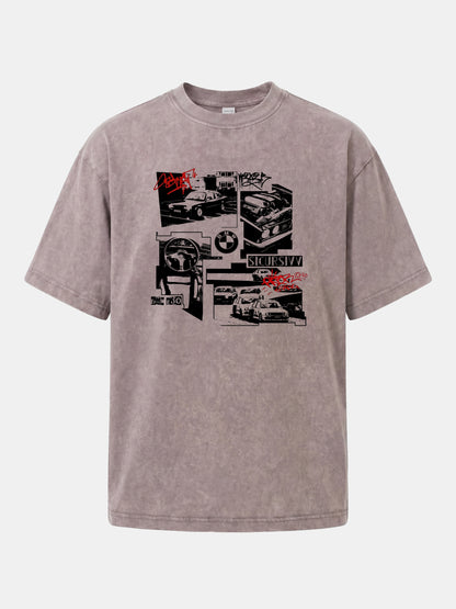 BMW E30 Collage Graffiti Art Washed T-shirt