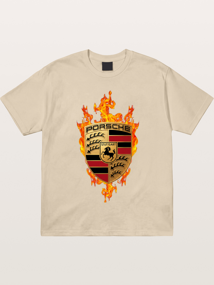 Porsche Flaming Logo Print Gildan T-shirt