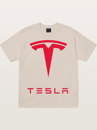 Tesla Red Logo Sticker Cotton T-shirt