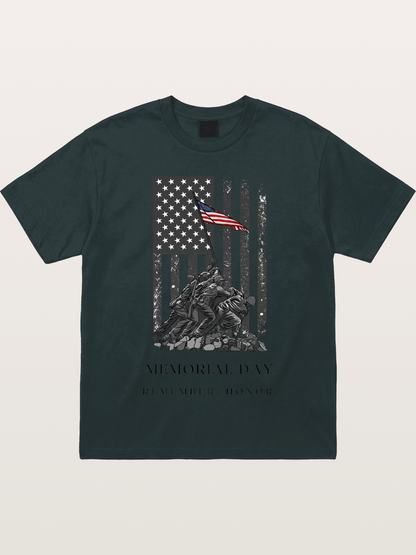 Memorial Day Flag Raising Print Gildan T-shirt