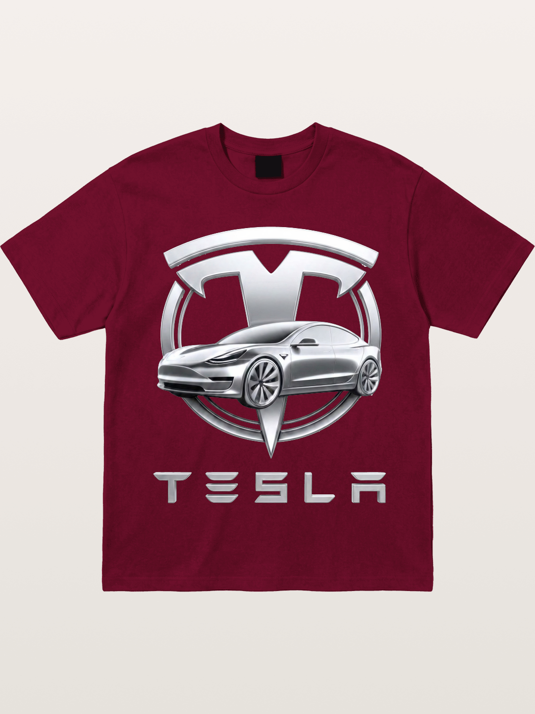 Tesla Silver Metallic Logo Print Gildan T-shirt