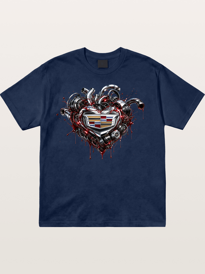 Cadillac Engine Heart Design Cotton T-shirt