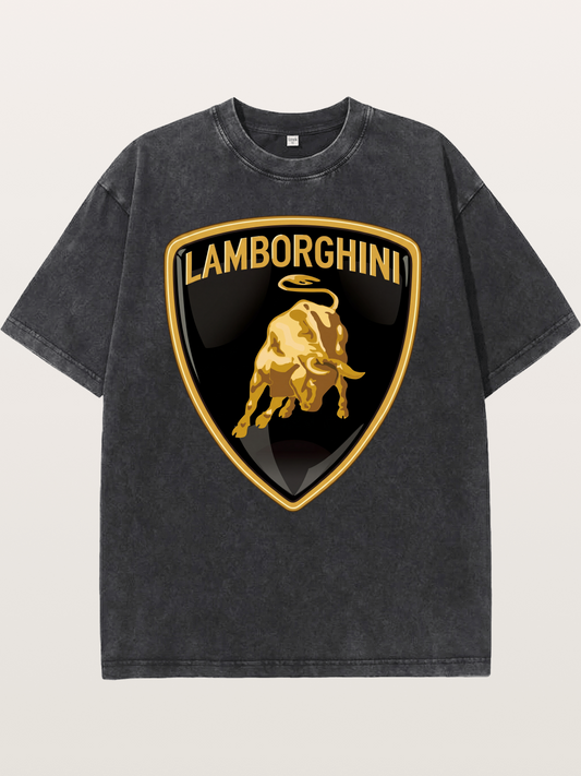 Lamborghini Gold Bull Shield Emblem Washed T-shirt