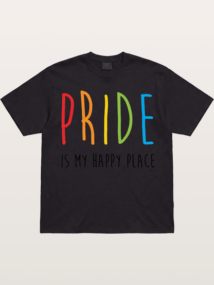 Pride Is My Happy Place Rainbow Text Gildan T-shirt