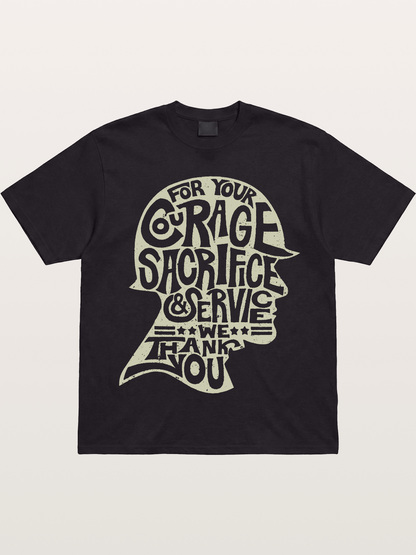 Soldier Helmet Courage Sacrifice Word Art Gildan T-shirt