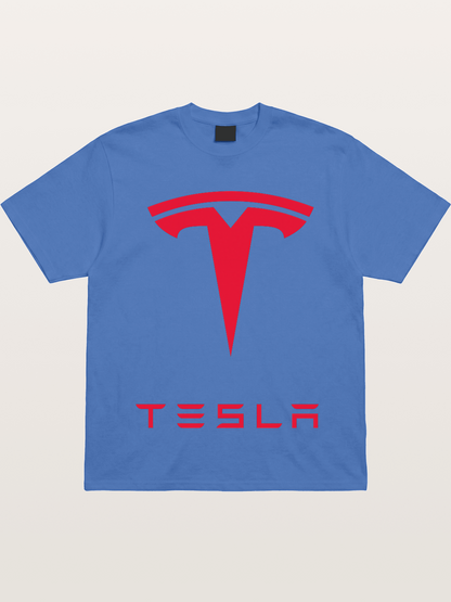 Tesla Red Logo Sticker Gildan T-shirt