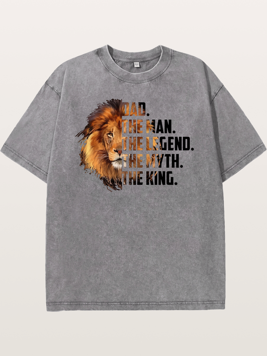 Dad The King Lion Design Washed T-shirt