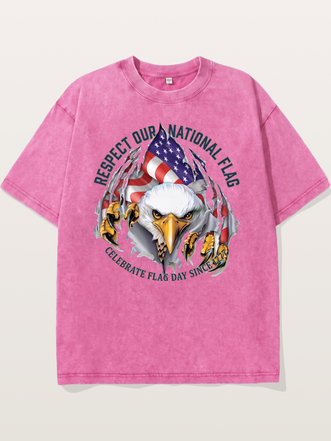 Ripped Flag Eagle Patriotic Print Washed T-shirt