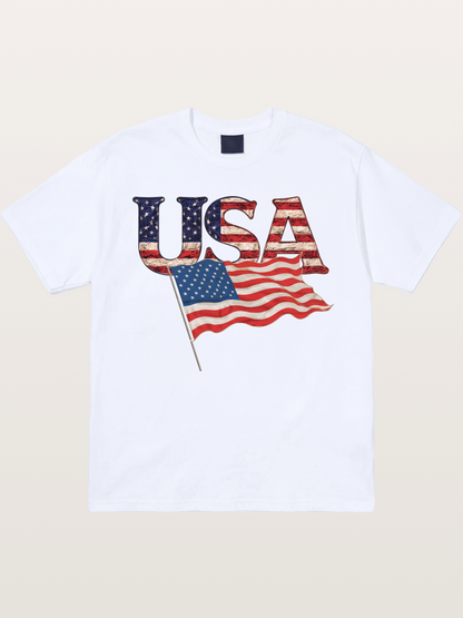 USA Letters American Flag Texture Gildan T-shirt