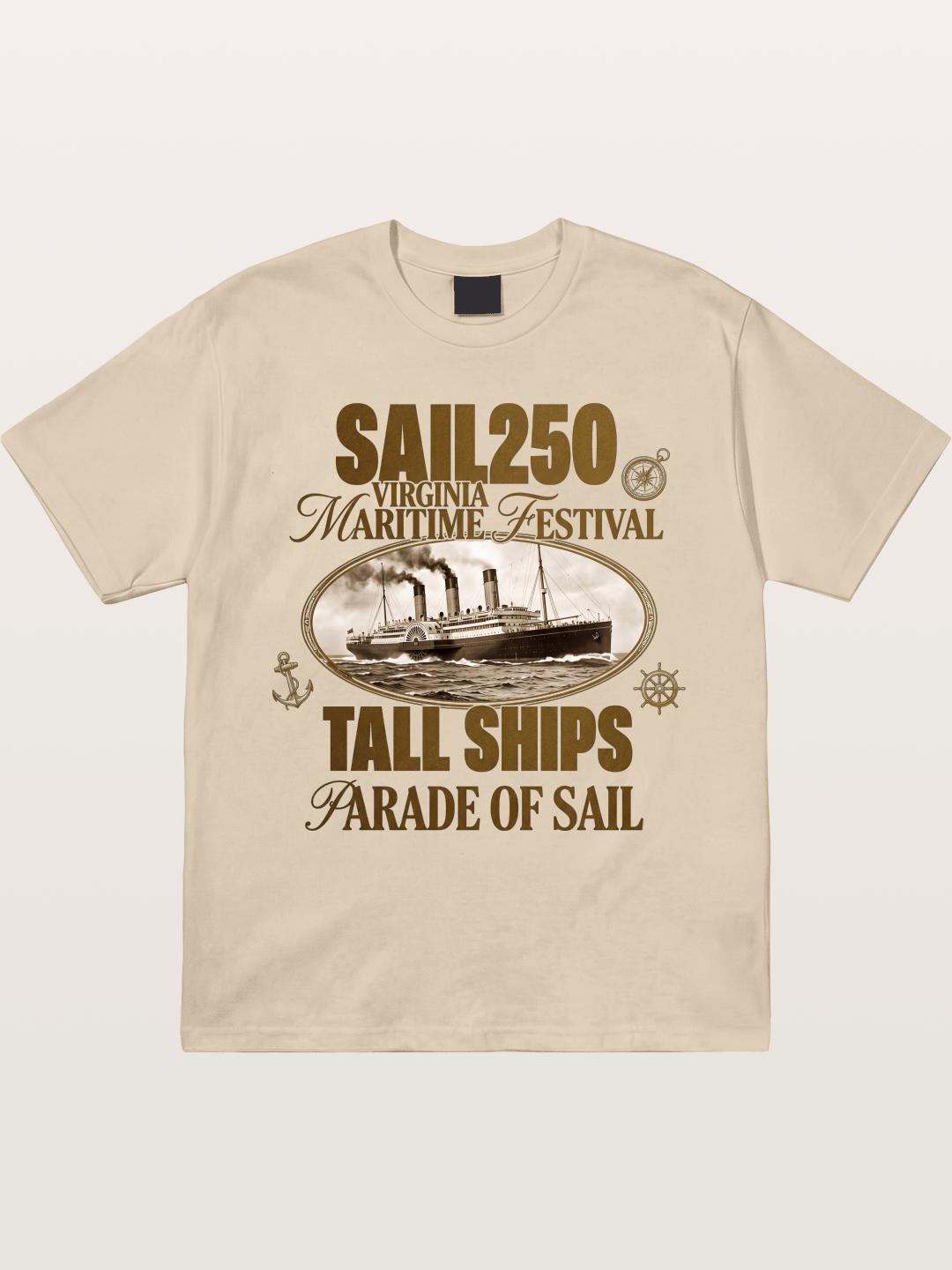 Vintage Sail Ship Maritime Print Gildan T-shirt