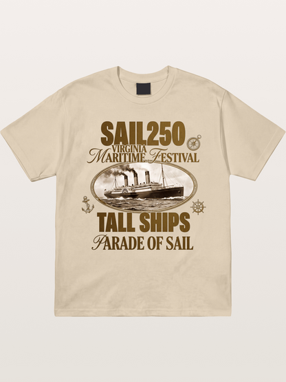 Vintage Sail Ship Maritime Print Gildan T-shirt
