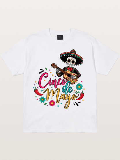 Cinco De Mayo Sugar Skull Graphic Cotton T-shirt