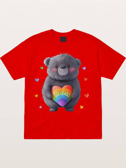 Colorado Pride Bear With Rainbow Heart Cotton T-shirt