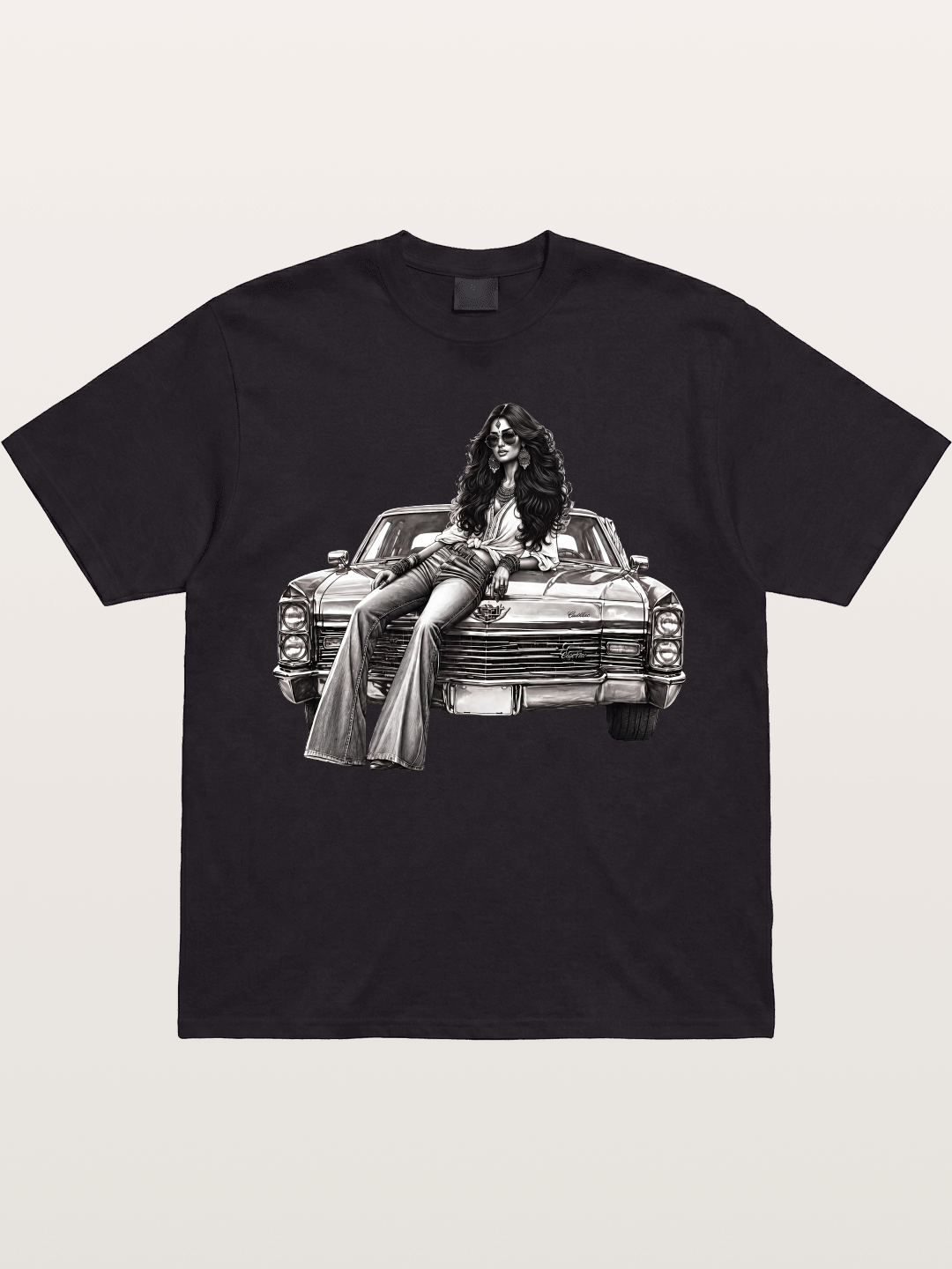 Retro Cadillac & Woman Sketch Gildan T-shirt