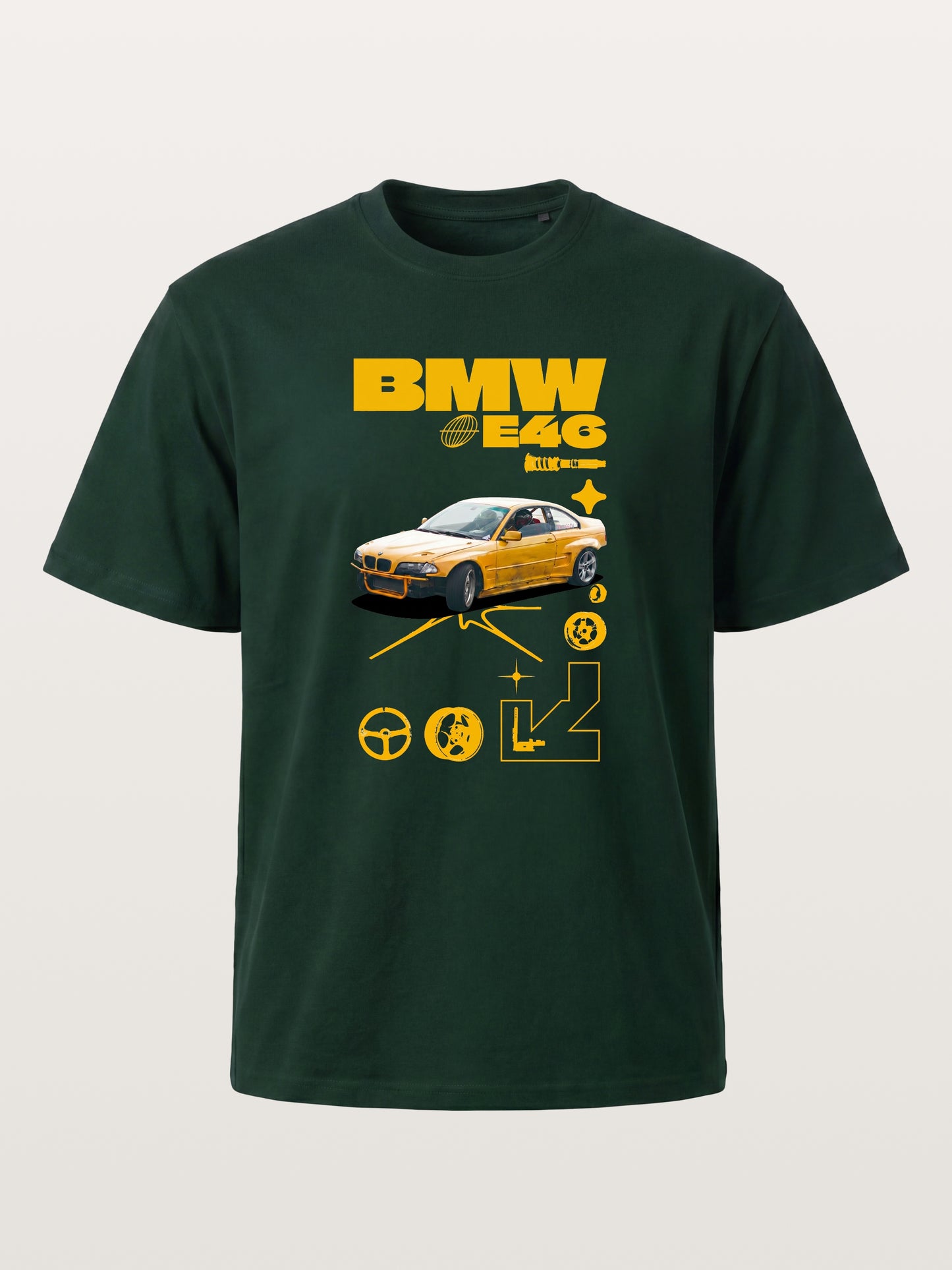 BMW E46 Yellow Tuner Print Gildan T-shirt