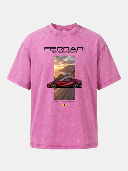 Ferrari 812 Tuscan Road Print Washed T-shirt