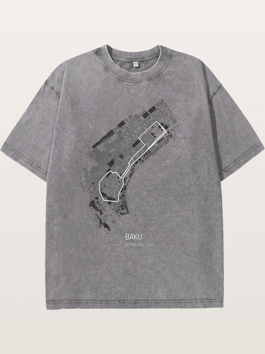Baku City Circuit F1 Map Washed T-shirt