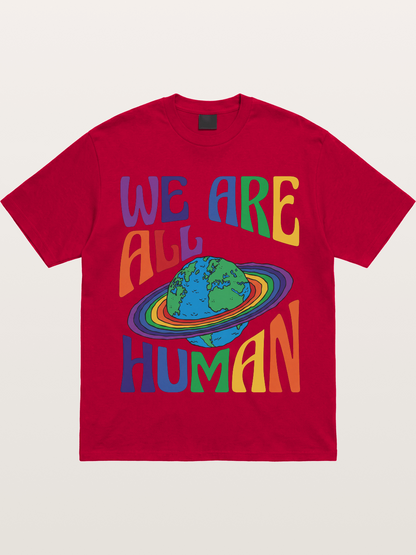 We Are All Human Rainbow Earth Design Gildan T-shirt