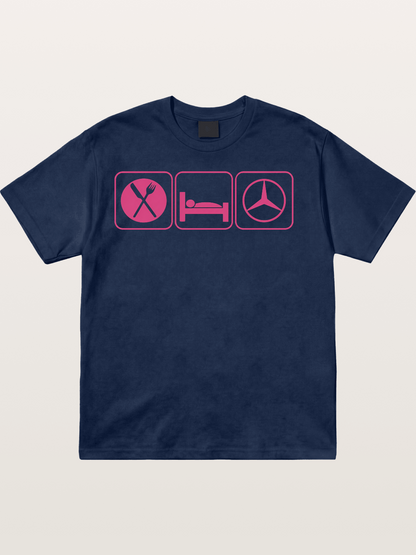 Eat Sleep Mercedes Pink Print Cotton T-shirt