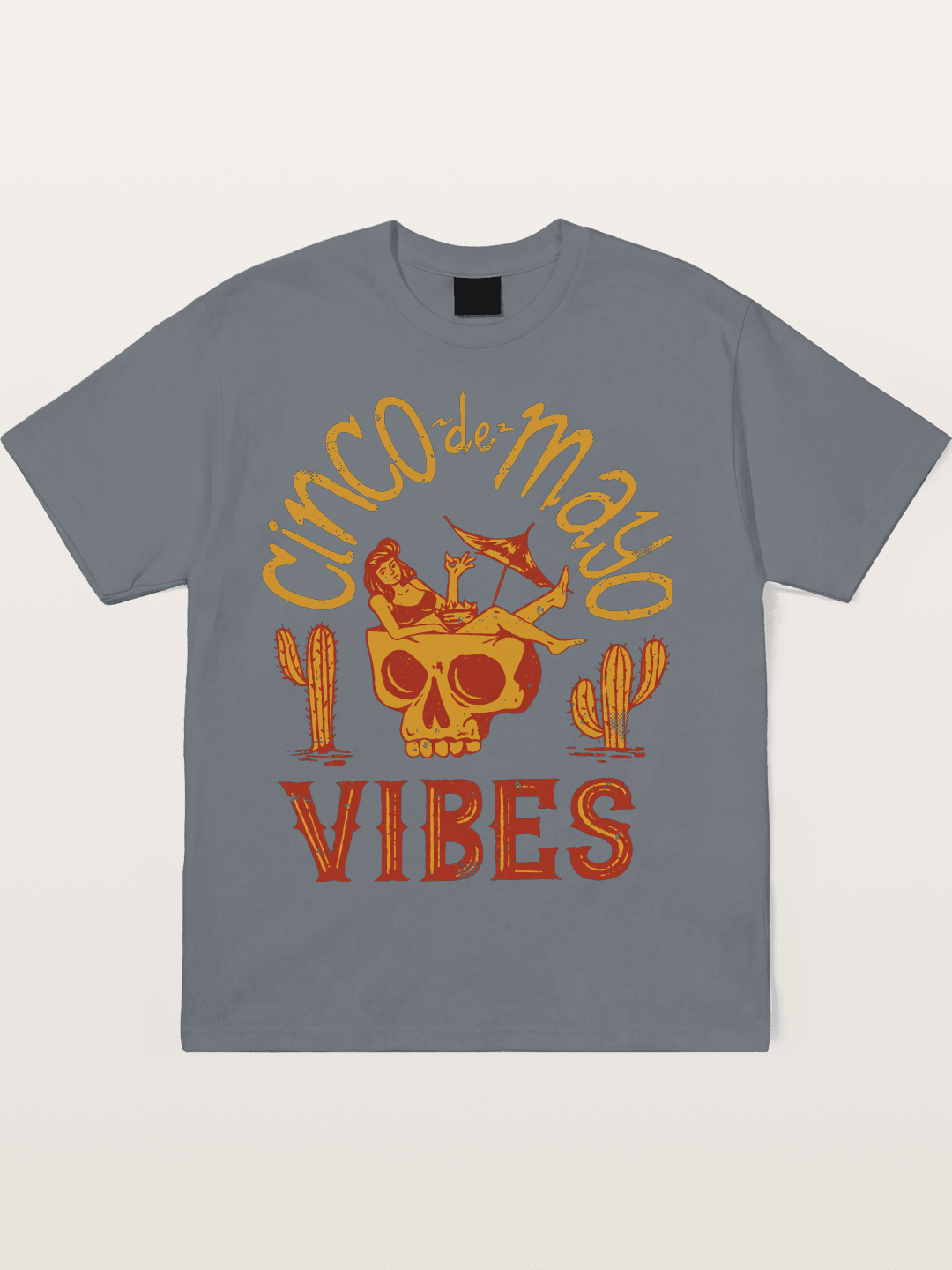 Cinco de Mayo Retro Skull Vibes Cotton T-shirt