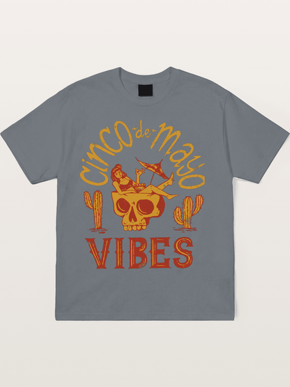 Cinco de Mayo Retro Skull Vibes Cotton T-shirt