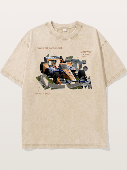 Orange IndyCar Route66 Art Washed T-shirt