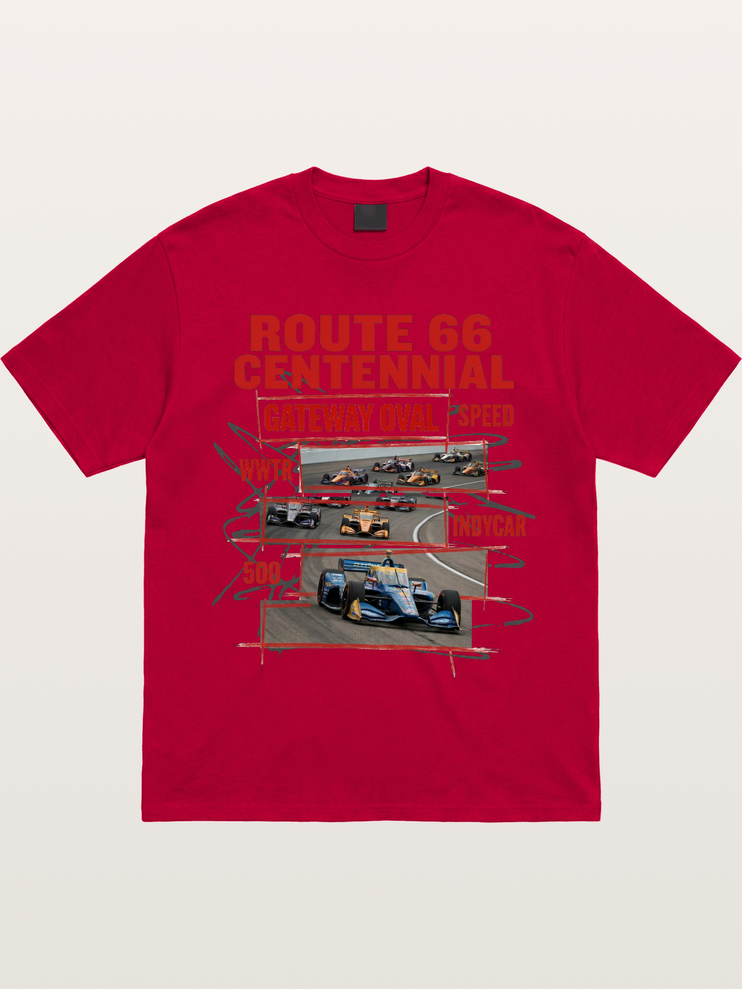 Red Sketch Route66 Race Poster Gildan T-shirt
