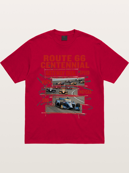 Red Sketch Route66 Race Poster Gildan T-shirt