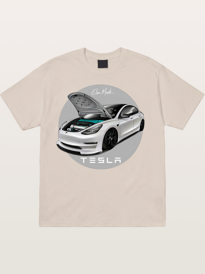 Tesla Model 3 Elon Musk Art Cotton T-shirt