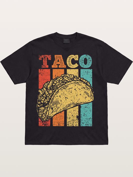 Vintage Taco Retro Stripes Food Cotton T-shirt