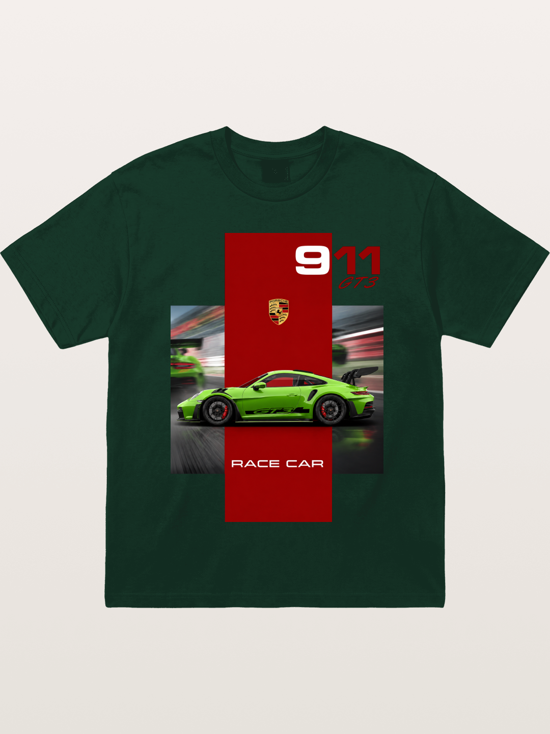 Porsche 911 GT3 Green Race Car Gildan T-shirt