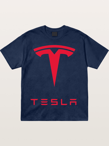 Tesla Red Logo Sticker Cotton T-shirt