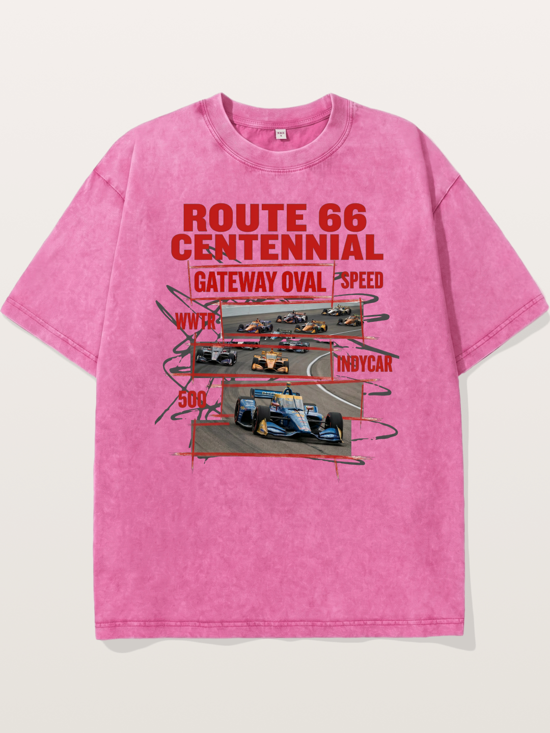Red Sketch Route66 Race Poster Washed T-shirt