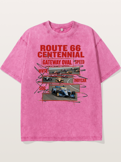 Red Sketch Route66 Race Poster Washed T-shirt