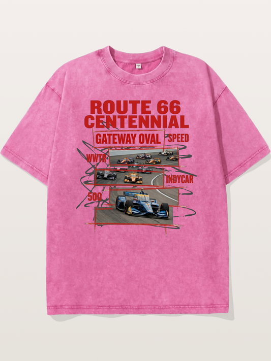 Red Sketch Route66 Race Poster Washed T-shirt